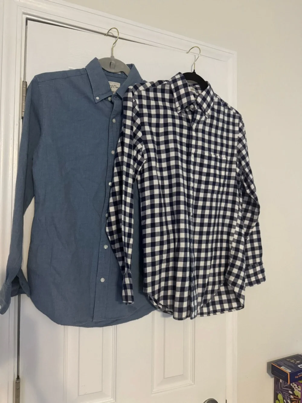 J. Crew Men's Blue Solid and Navy‎ White Gingham Button-Down Shirts